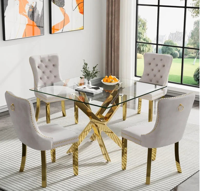 Square Glass Table Set For 4 With Tempered Glass Top