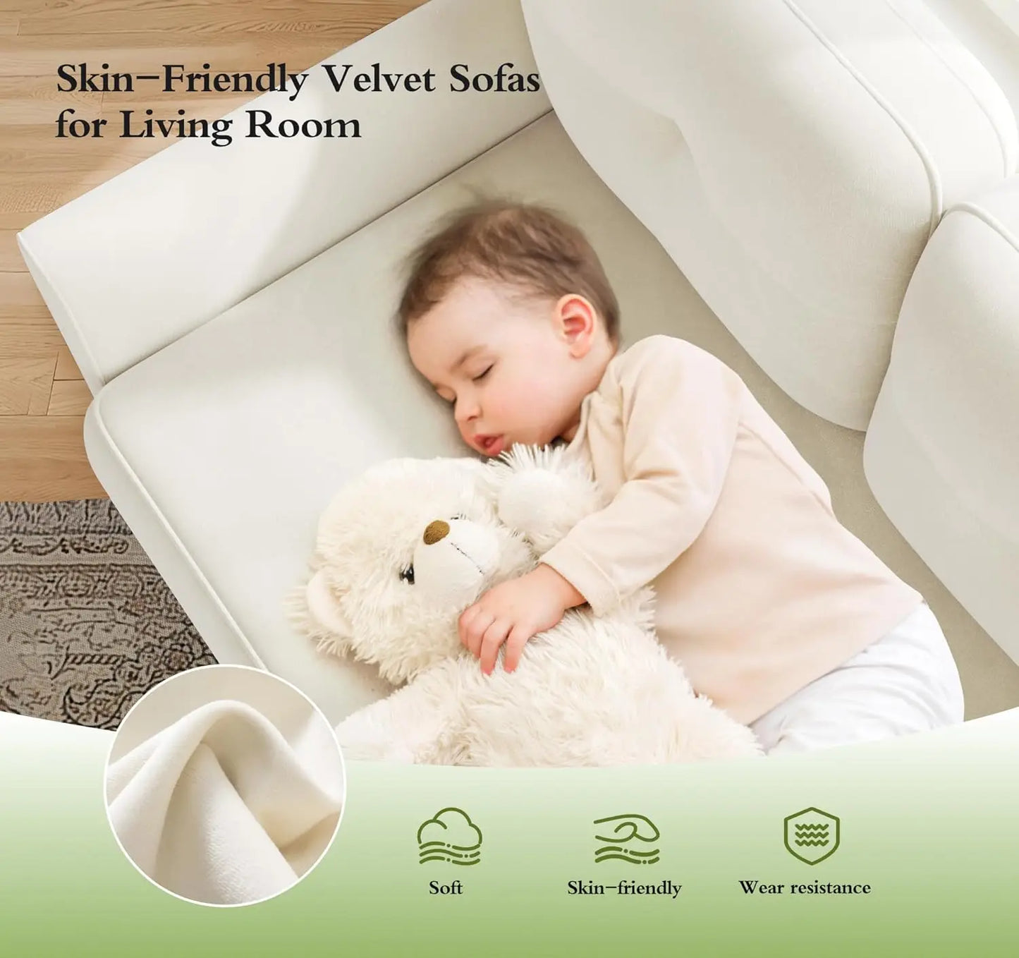 ZUIJI Velvet Sofa Loveseat Modern Couch For Living Room