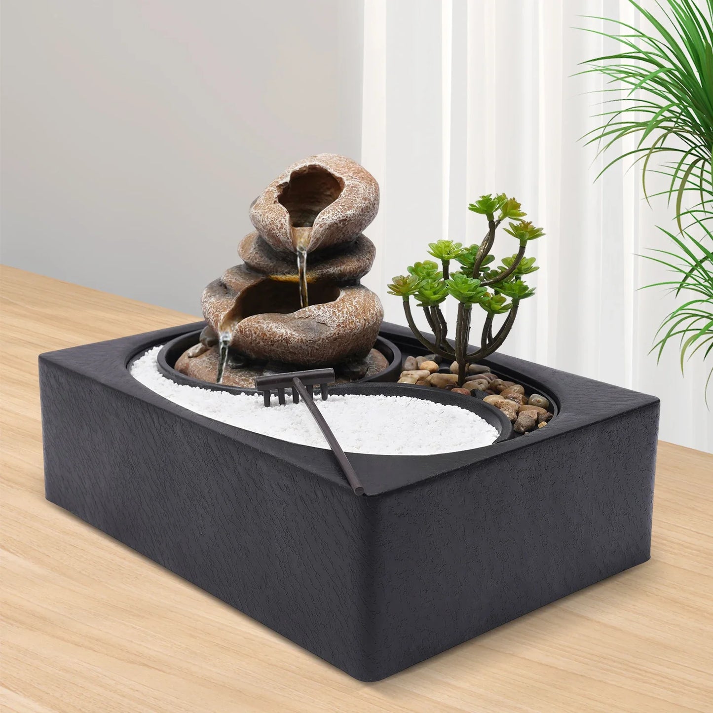 Bymaocar Tabletop Rock Water Fountain With LED Light