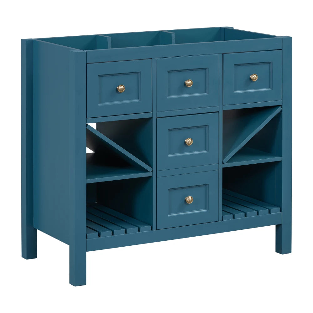 LWOH Vanity With Resin Sink 5 Drawer Solid Wood Cabinet