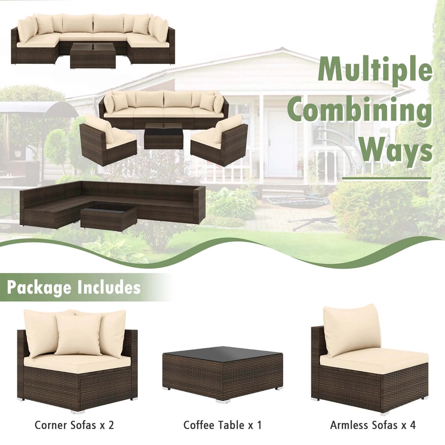 HOMASIS Patio Rattan Furniture Set Sectional Sofa Cushioned Garden