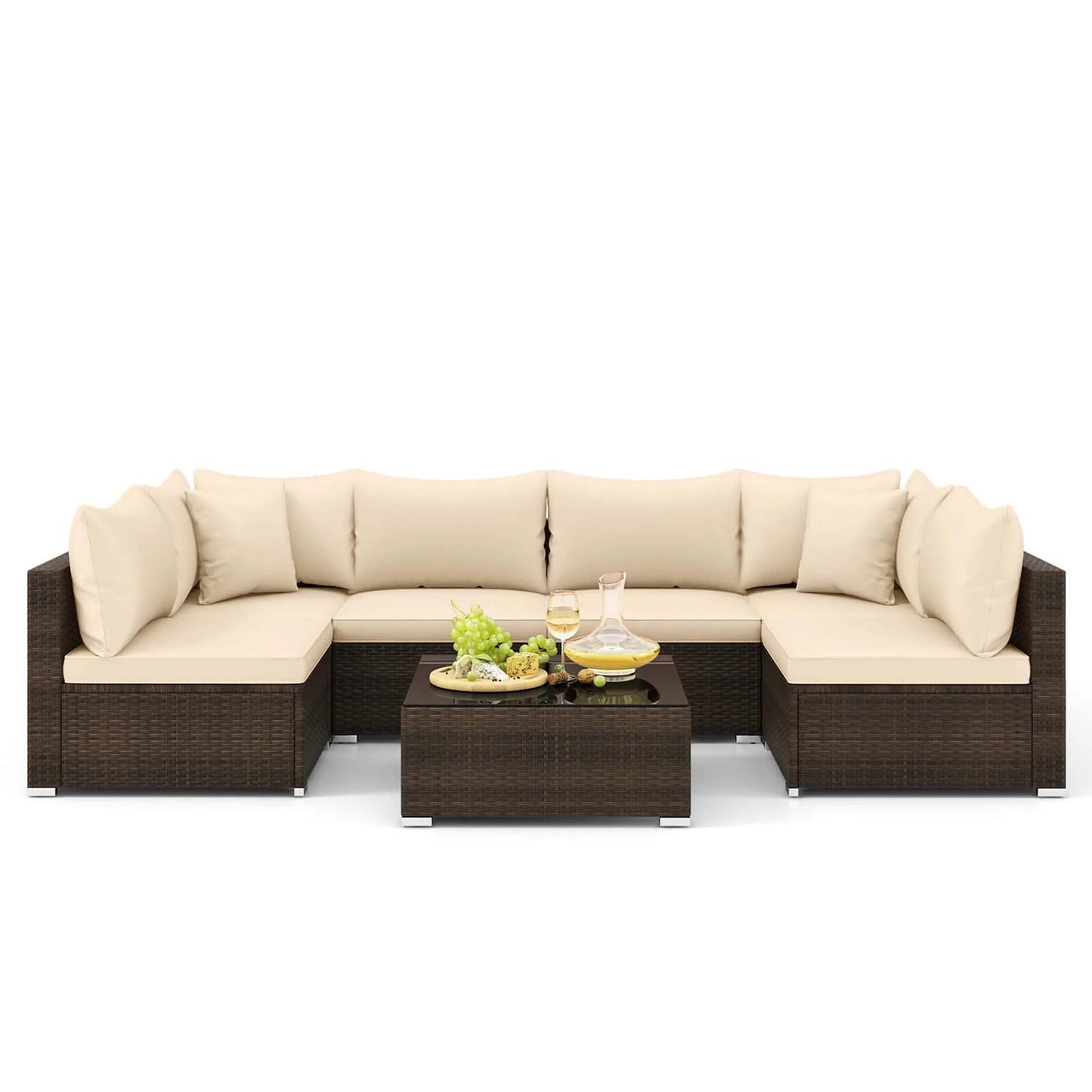 HOMASIS Patio Rattan Furniture Set Sectional Sofa Cushioned Garden