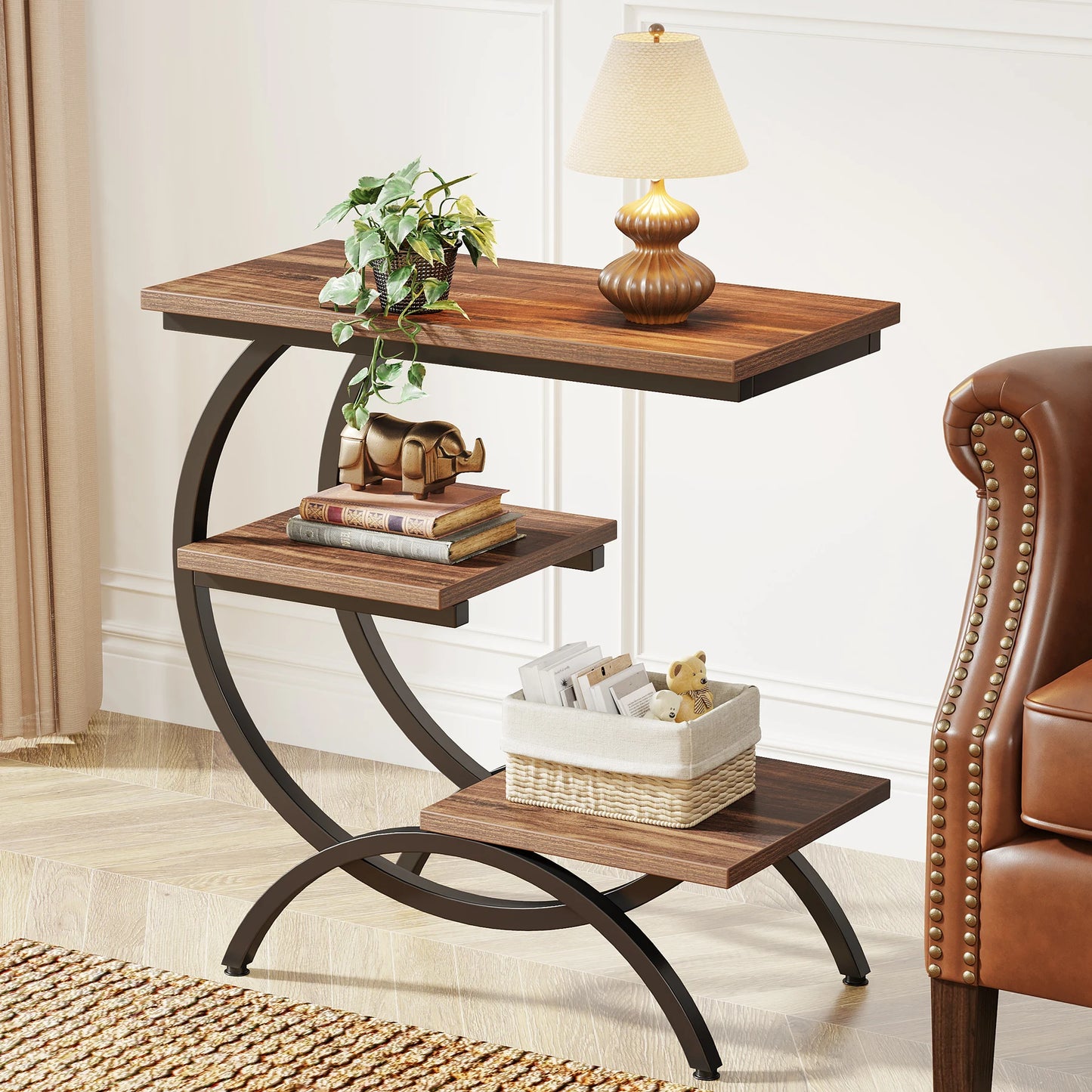 Tribesigns C Shaped End Table Industrial 3 Tier Storage Shelf