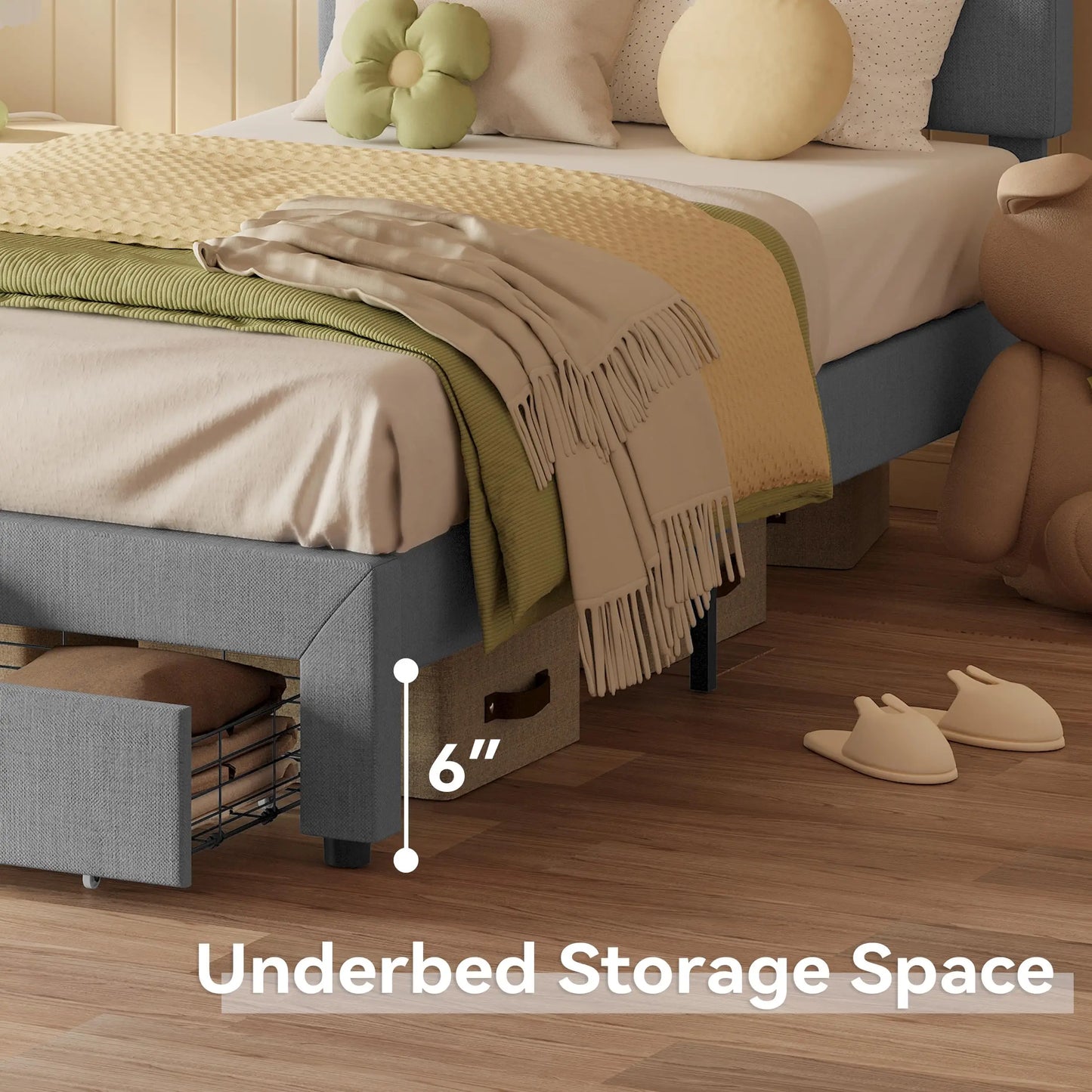 LIKIMIO Upholstered Bed Frame With Underbed Drawers