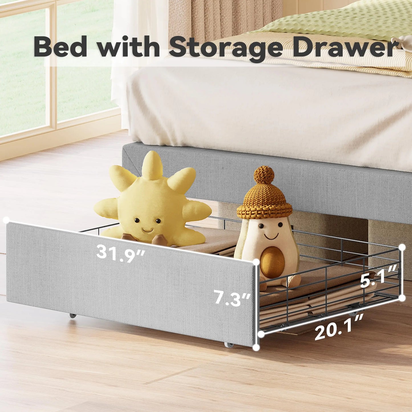 LIKIMIO Upholstered Bed Frame With Underbed Drawers