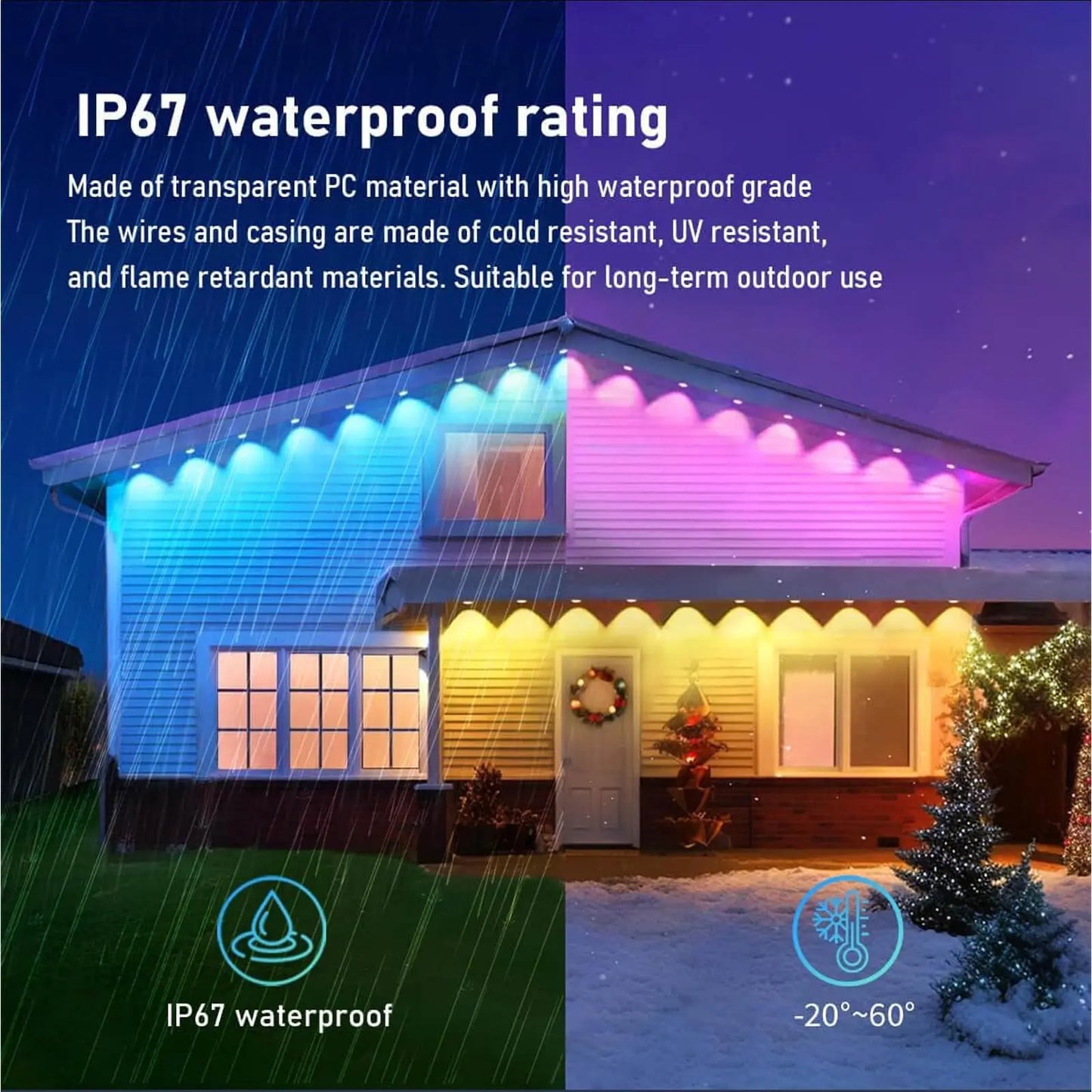 MIMIRGB Outdoor RGB Waterproof Eaves String Lights Holidays
