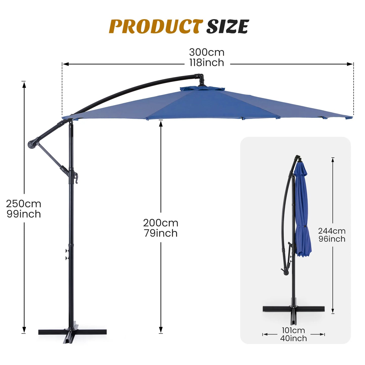 JHK Outdoor Patio Cantilever Umbrella UV Protection Tilt
