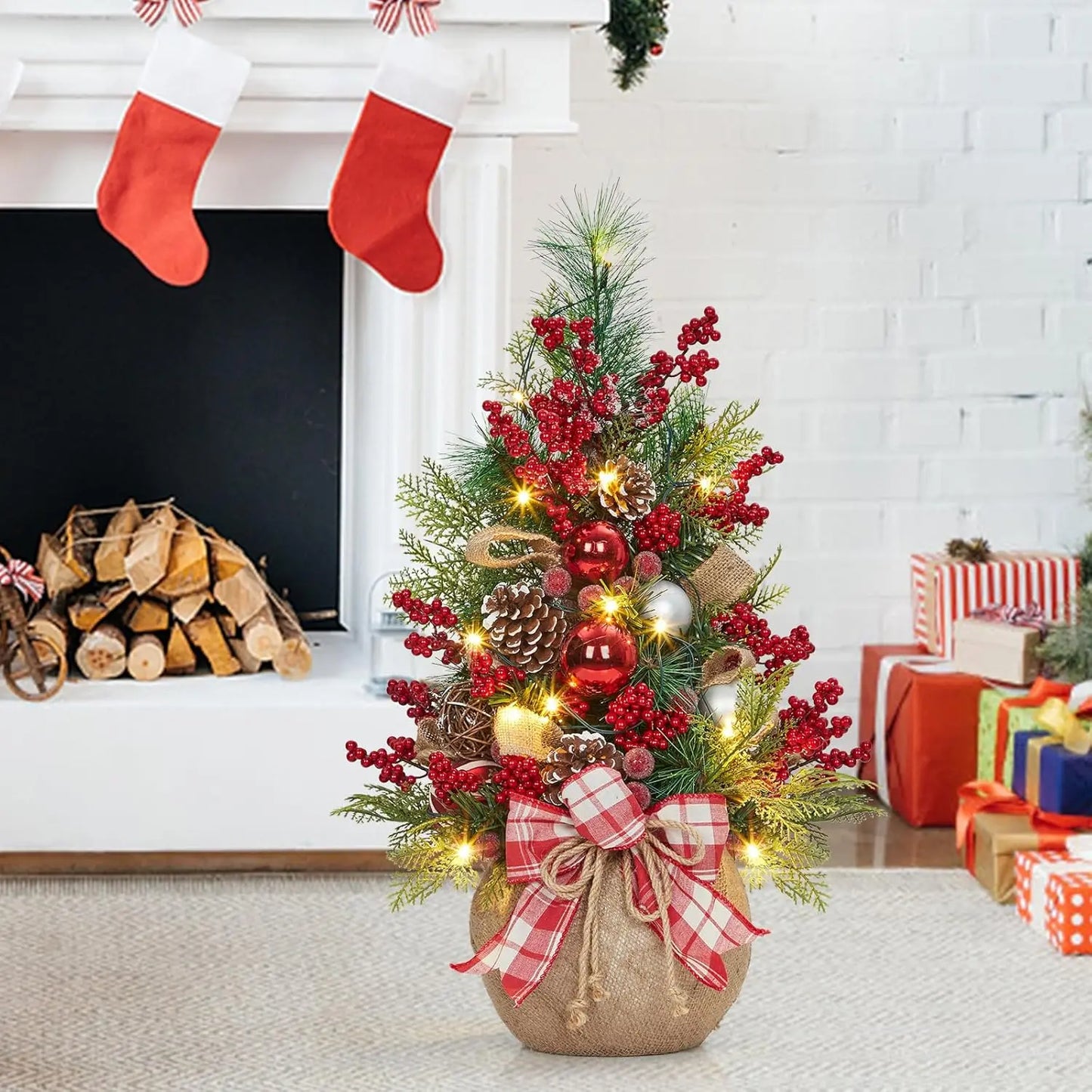 24 Inch Mini Christmas Tree With Lights Pre Lit Table Decor