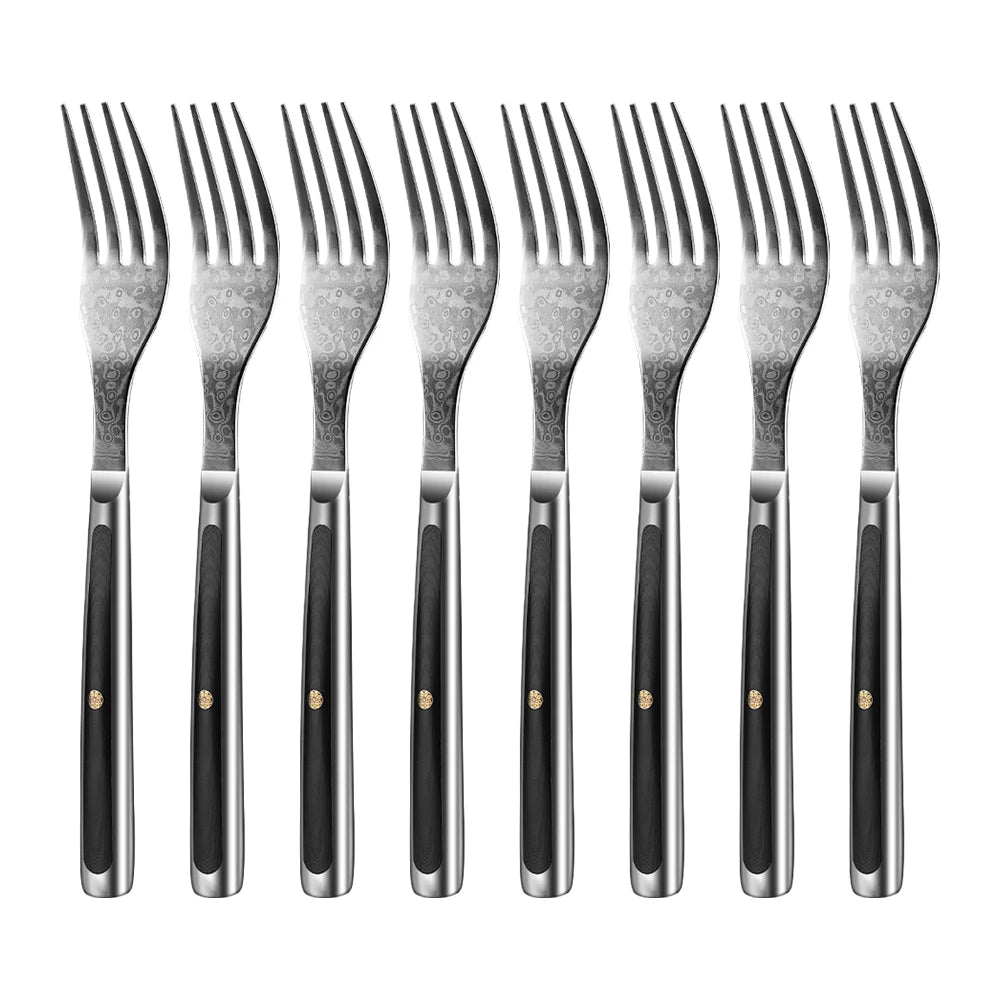 Sunnecko SeventyThreeLayer VG10 Damascus Steel Forks And SteakKnives Set PremiumProfessionalGrade