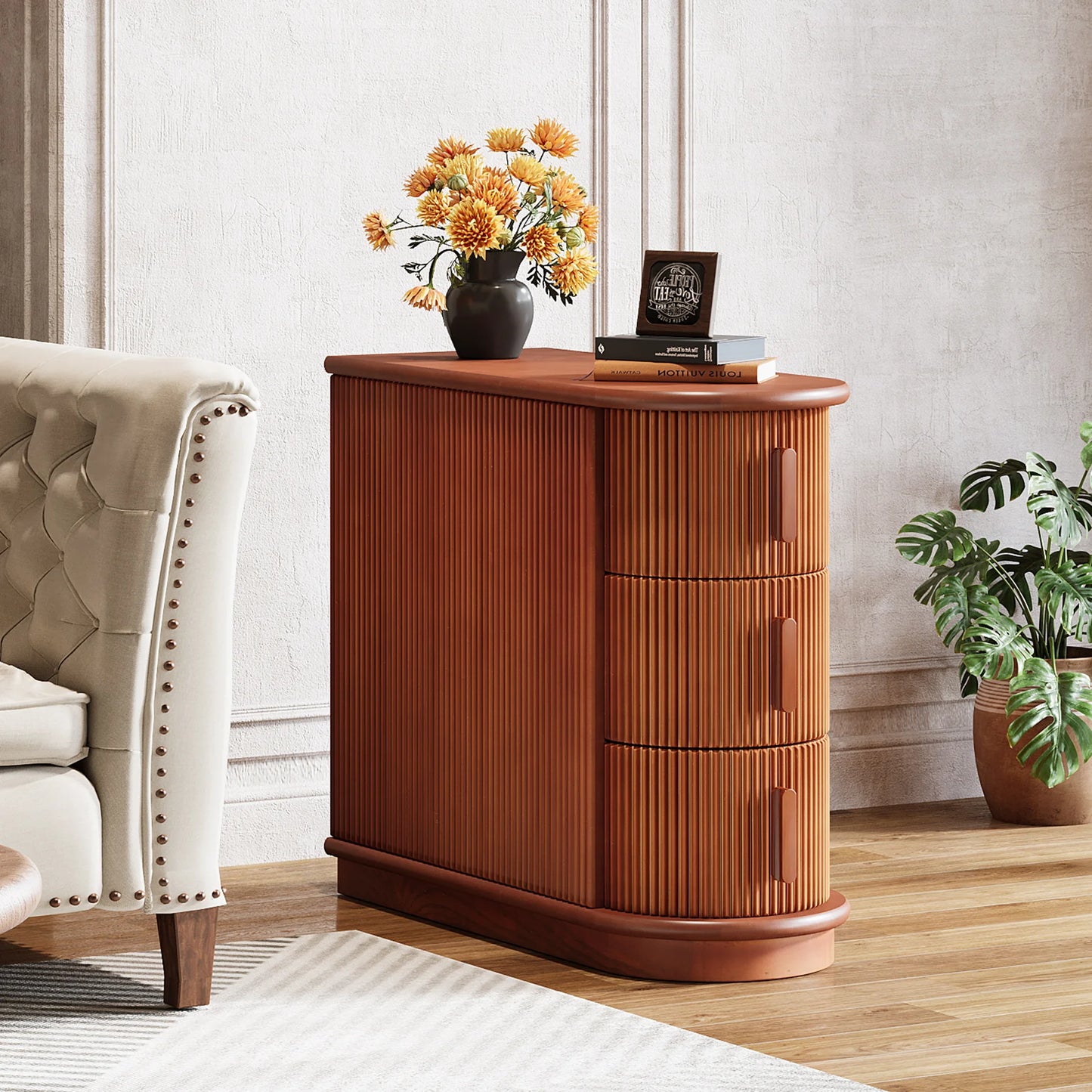 Tribesigns Solid Wood End Table With 3 Drawer Storage