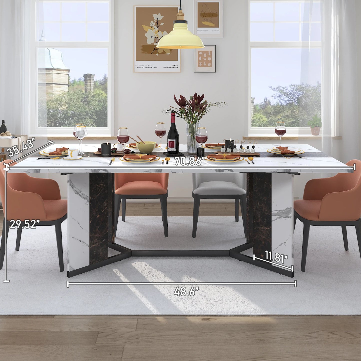 QiaoShiRenFinishes Rectangular Dining Table for 8 People