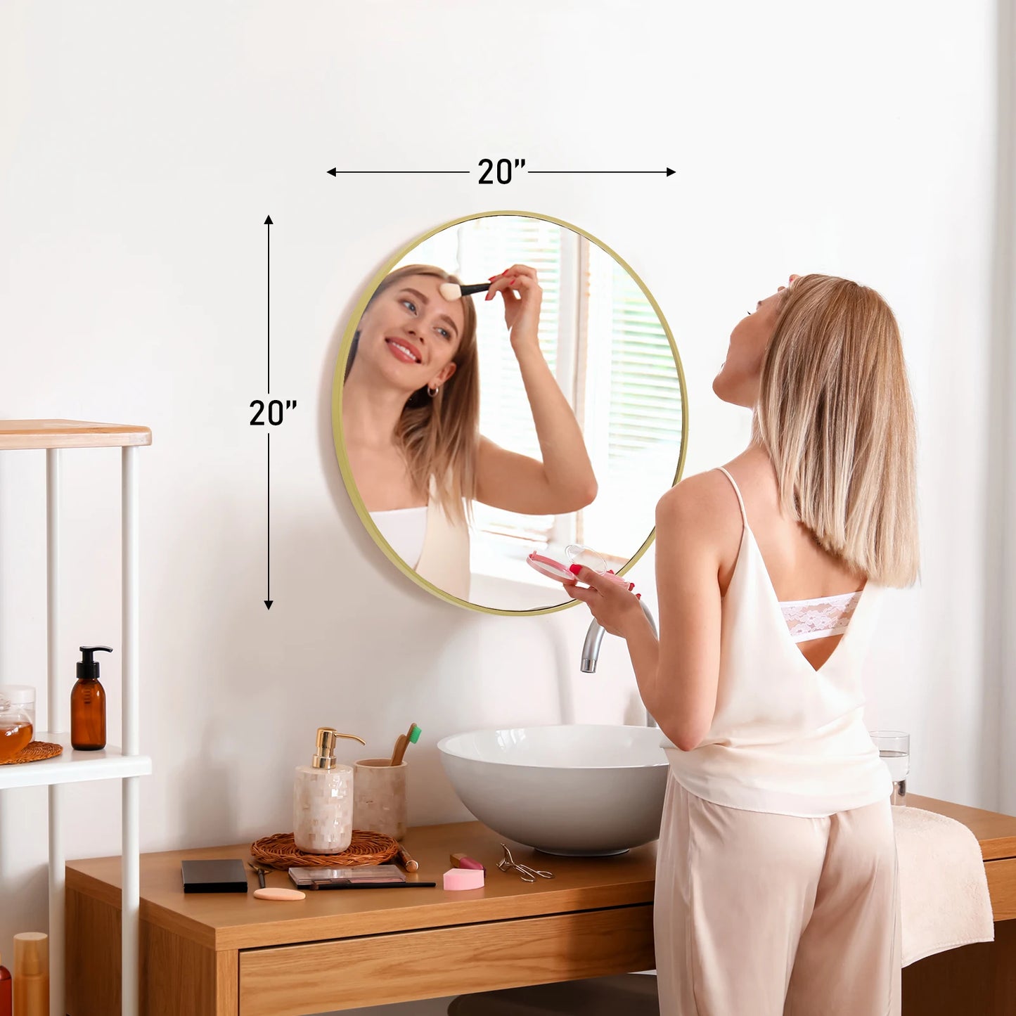 JHK Round Vanity Mirror Framed Wall Mounted Tempered Glass