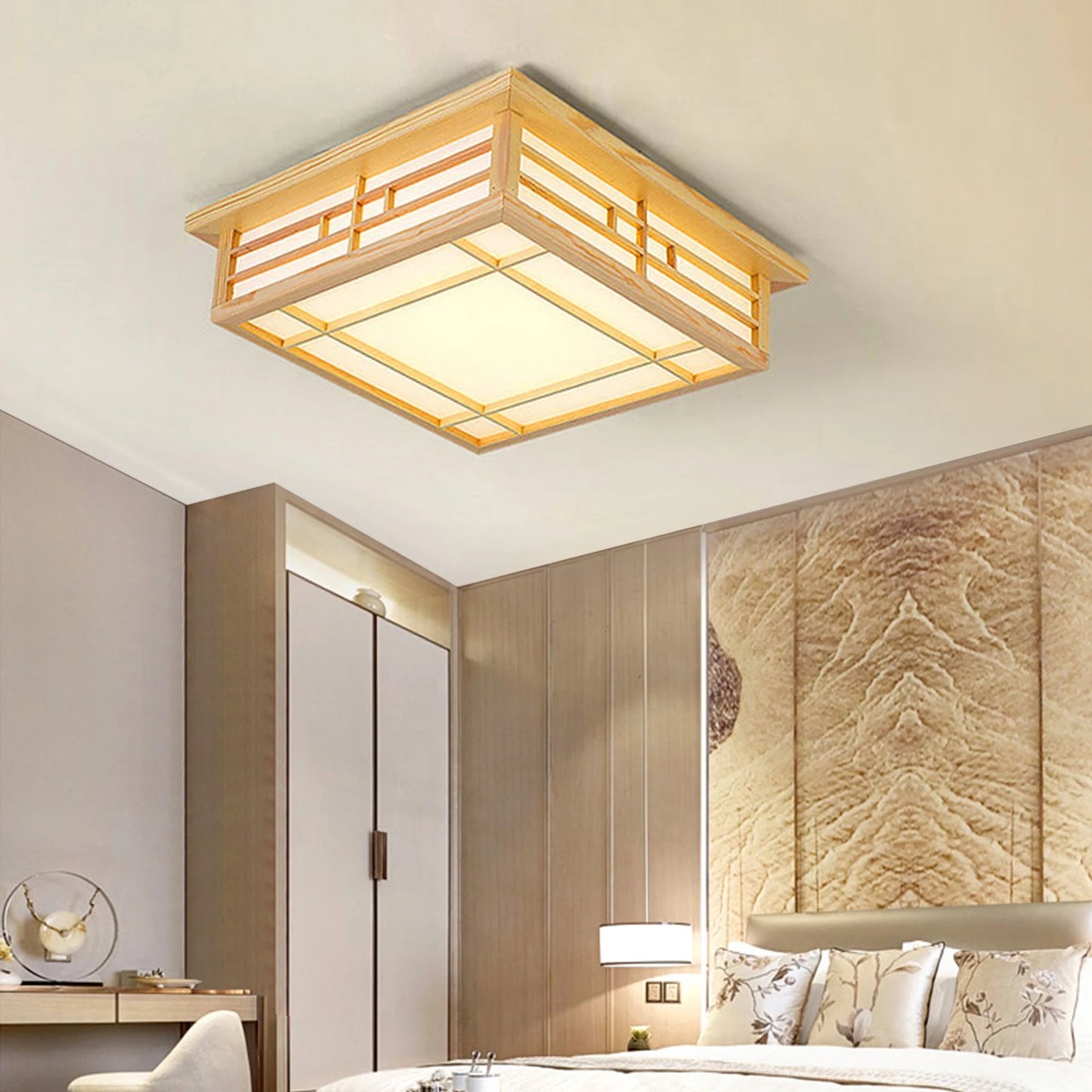 Japan Style Solid Wood Ceiling Lamp With Remote Control LED