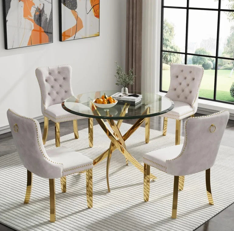Square Glass Table Set For 4 With Tempered Glass Top