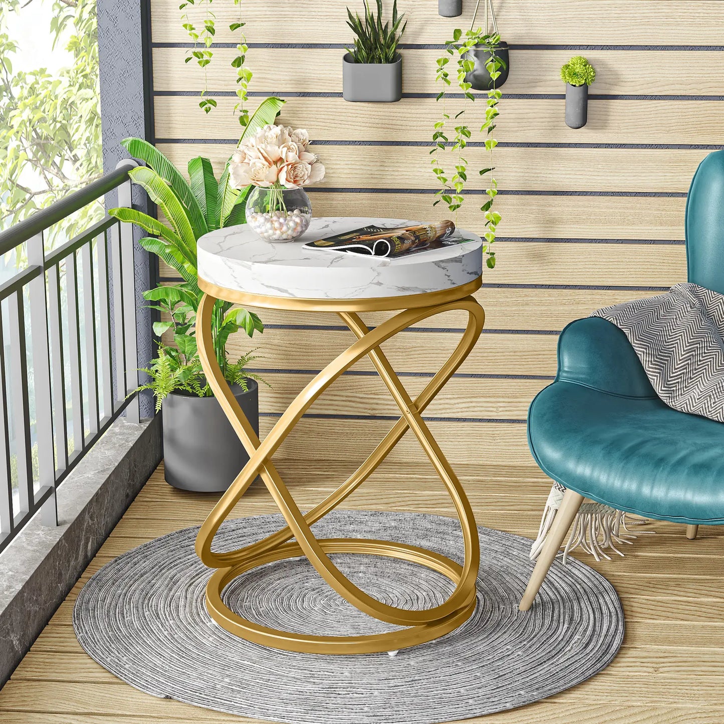 Tribesigns Round Faux Marble End Table For Living Room