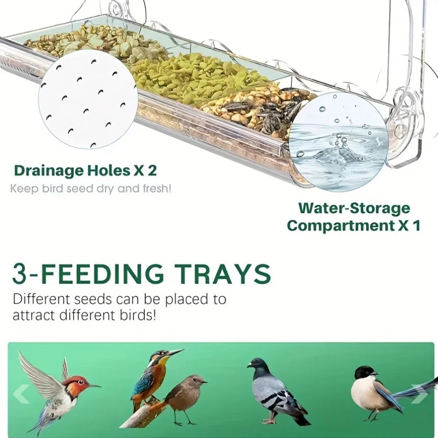Feature Indestructible Window Bird Feeder Removable Tray