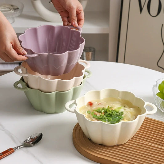 11.7inch Vintage Green Ceramic Pumpkin Bowl, Farmhouse Style Soup, Salad, Stew Serving Dish, Large Size Bowl