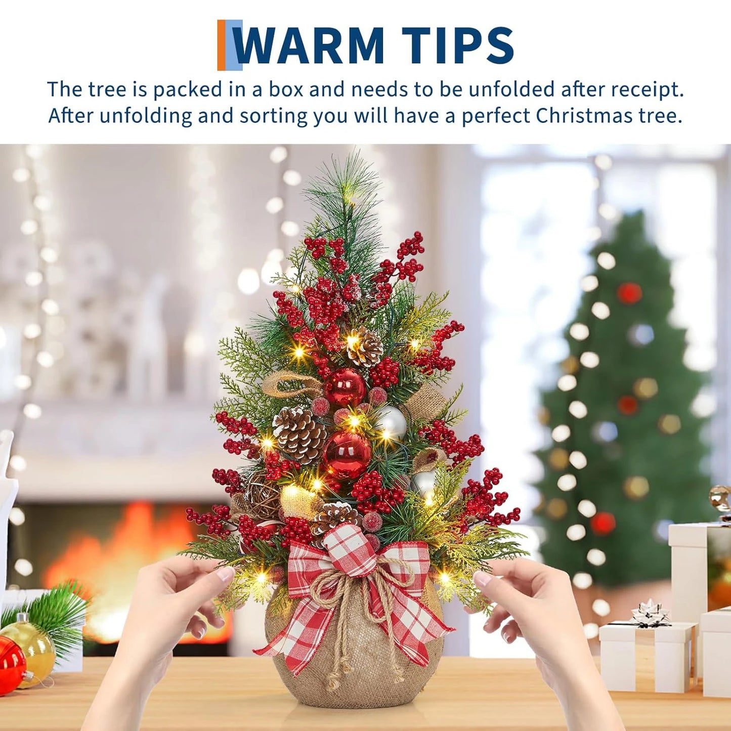 24 Inch Mini Christmas Tree With Lights Pre Lit Table Decor