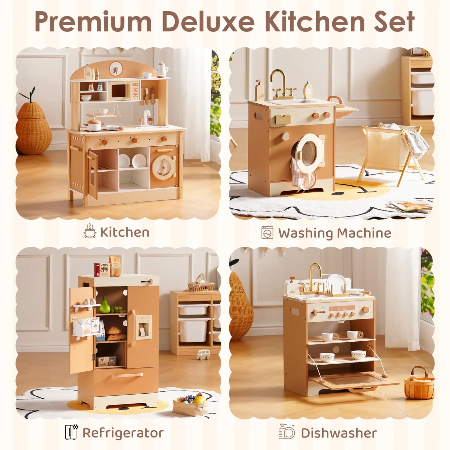 Robotime Wooden Kitchen Playset Washing Machine Dishwasher