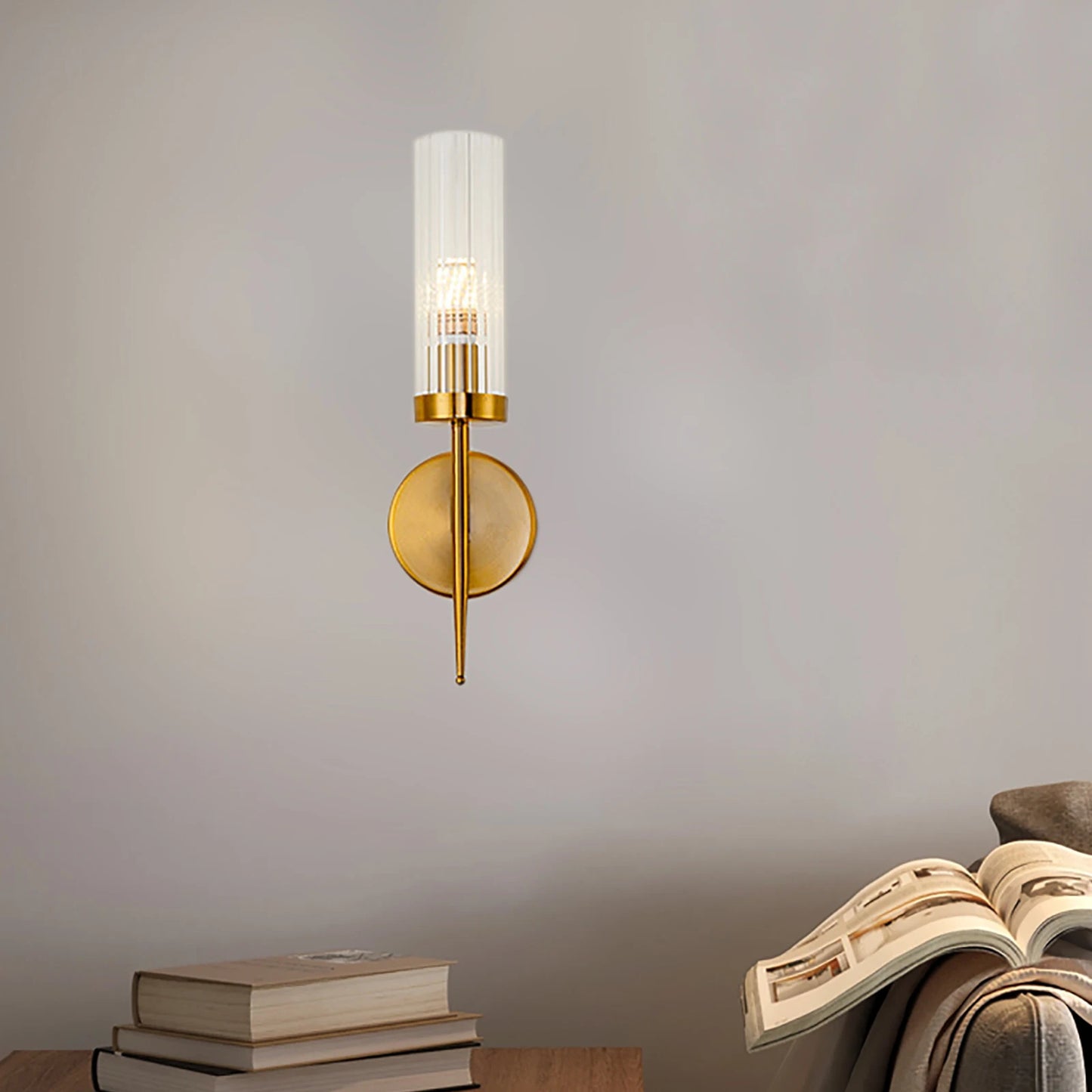 Elegant Golden Wall Sconce With Crystalline Glass Shade Luminescent LuminaryIllumination