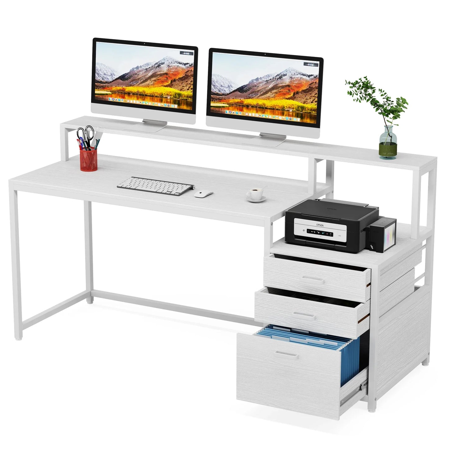 Tribesigns Ergonomic IndustrialGrade Computer Desk With File Drawer Monitor Stand
