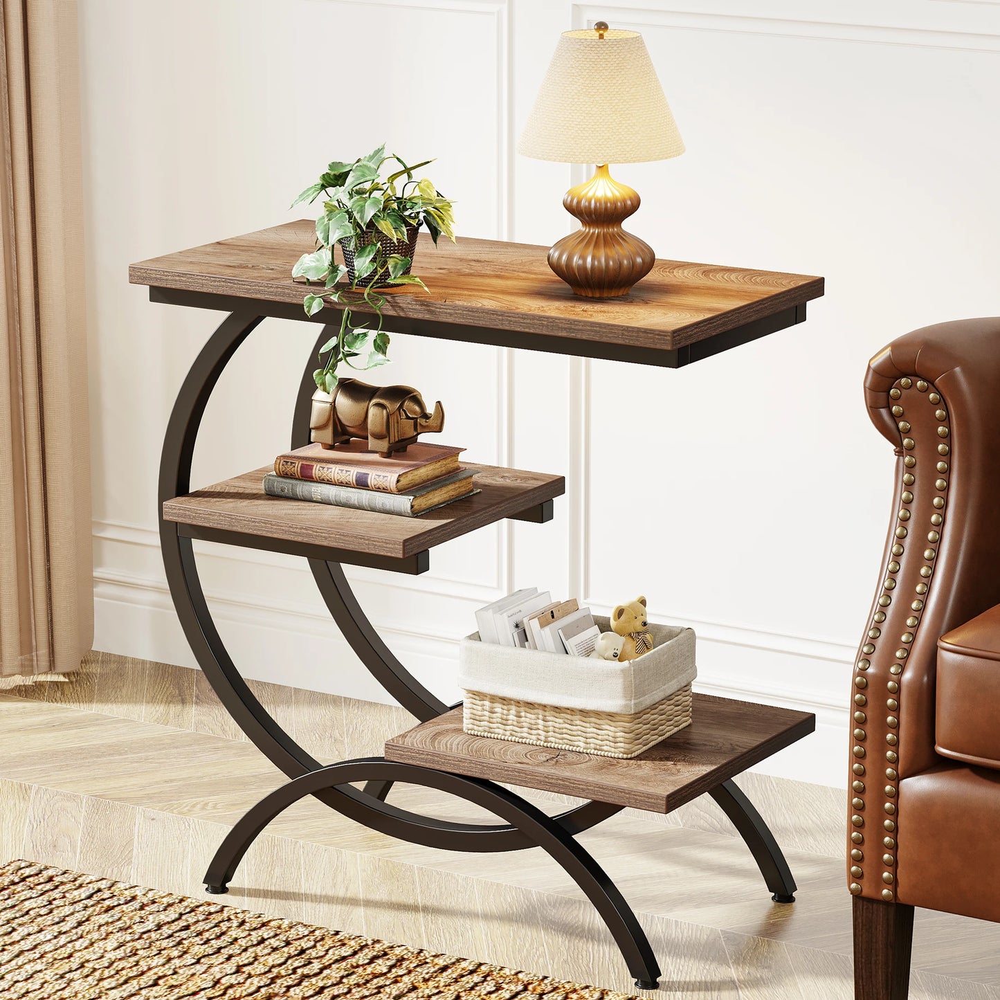 Tribesigns C Shaped End Table Industrial 3 Tier Storage Shelf