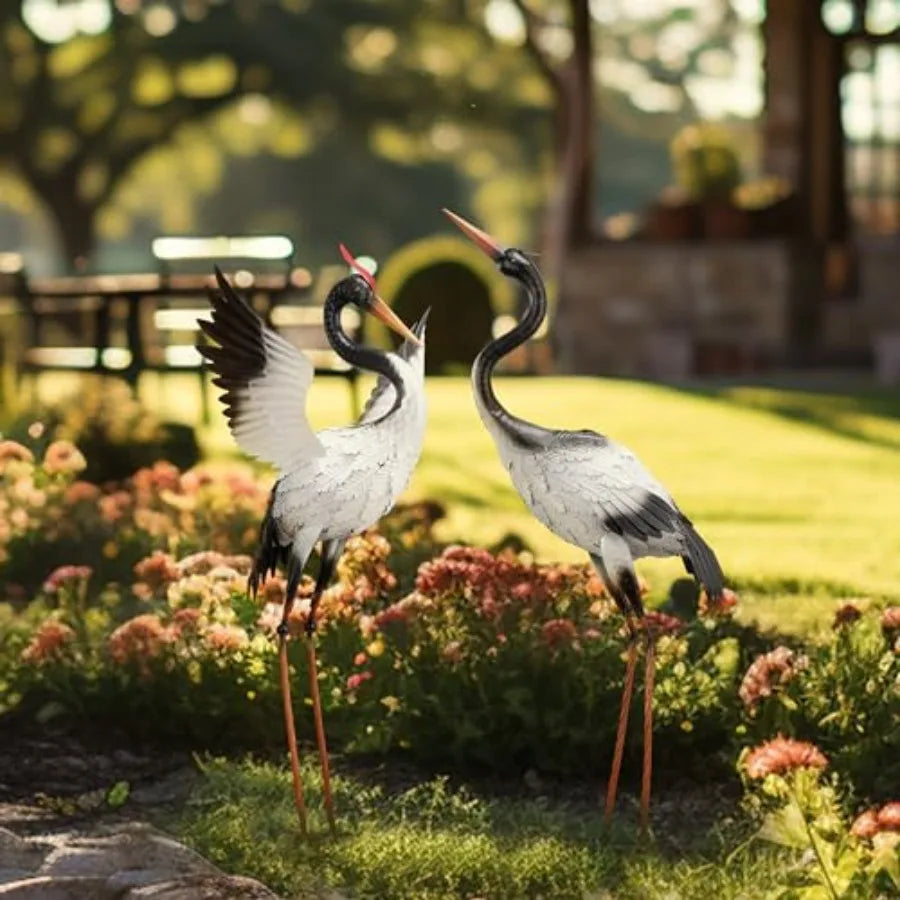 SHXI Outdoor Metal Crane Garden Statue Yard Art Heron Decor