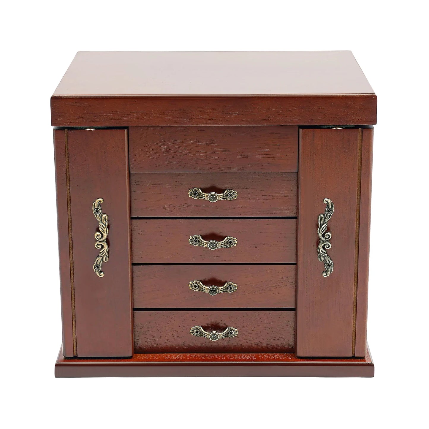 NONECN Five Tier Wooden Jewelry Box With Mirror And Soft Interior