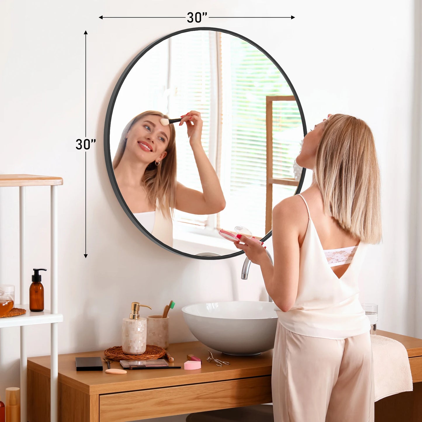 JHK Round Vanity Mirror Framed Wall Mounted Tempered Glass