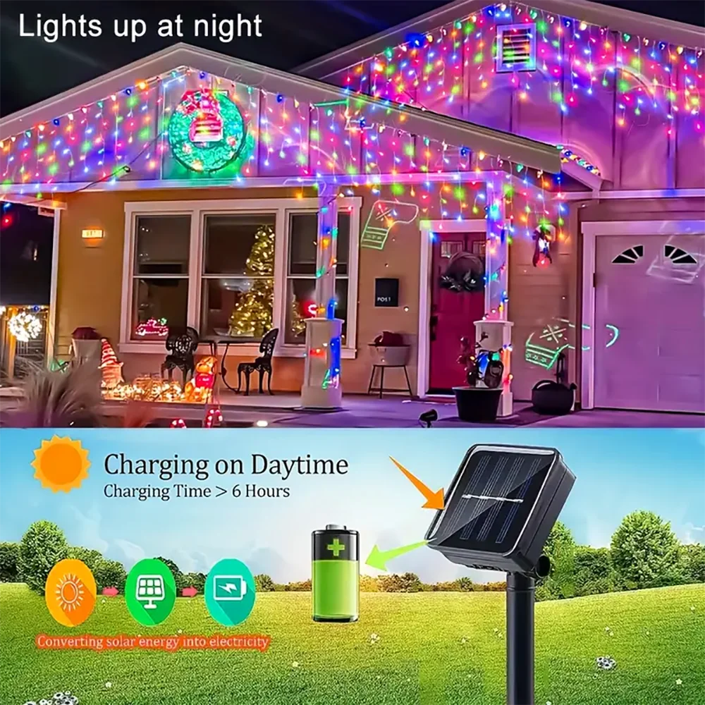 WELPUR Solar Icicle Christmas Light String Outdoor