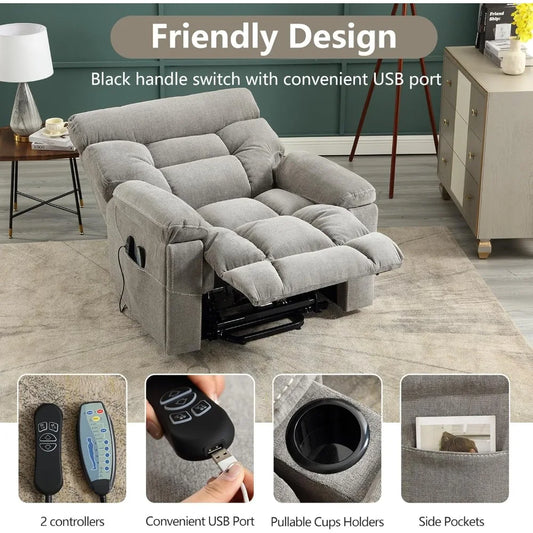 Dual Motor Power Lift Recliner Chair Heated Massage USB Port