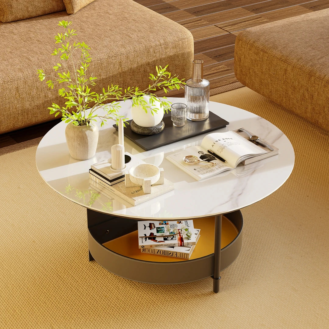 Wisfor Modern Round Coffee Table With Sintered Stone Top