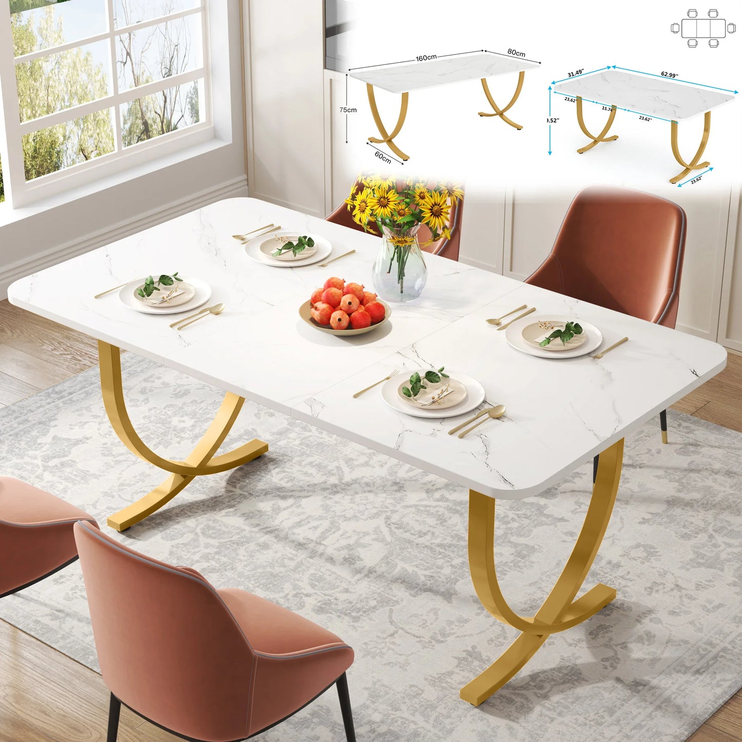 Tribesigns Modern Dining Table With Faux Marble Top