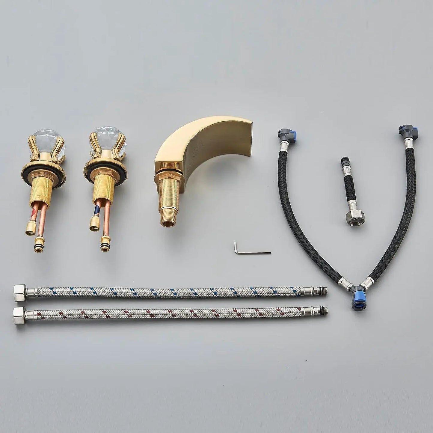 Quyanre LED Widespread Bathroom Faucet Waterfall Two Crystal Knobs