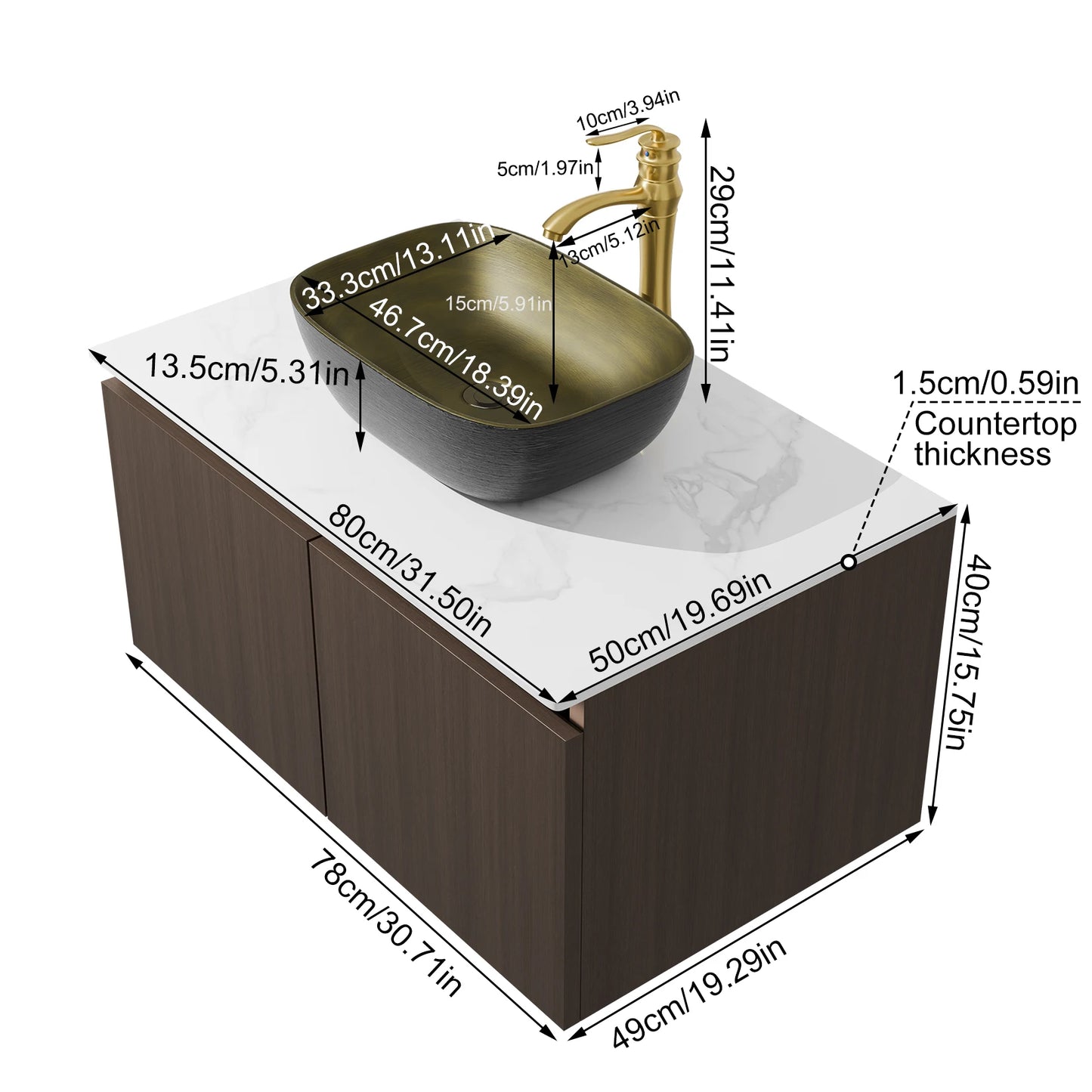 Hign-concerned Marble Floating Bathroom Vanity Sink Combo