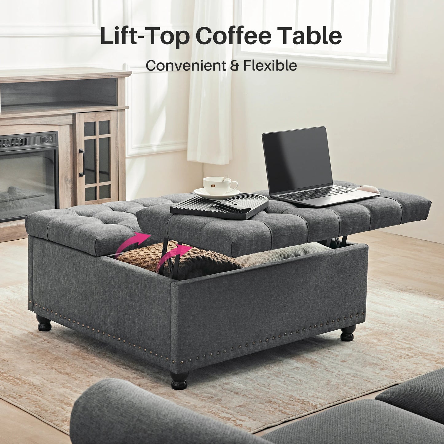 Redlife Lift Top Storage Ottoman Bench Tufted Fabric