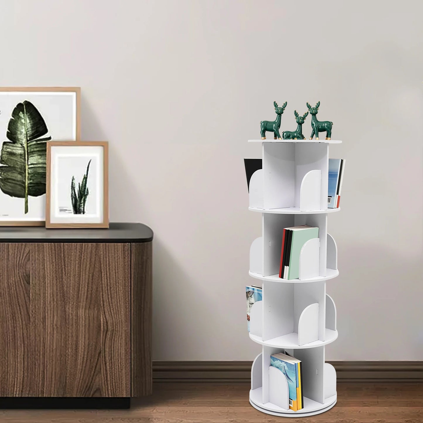 4 Tier Rotating Bookshelf With Silent Steel Ball Bearing Rotation