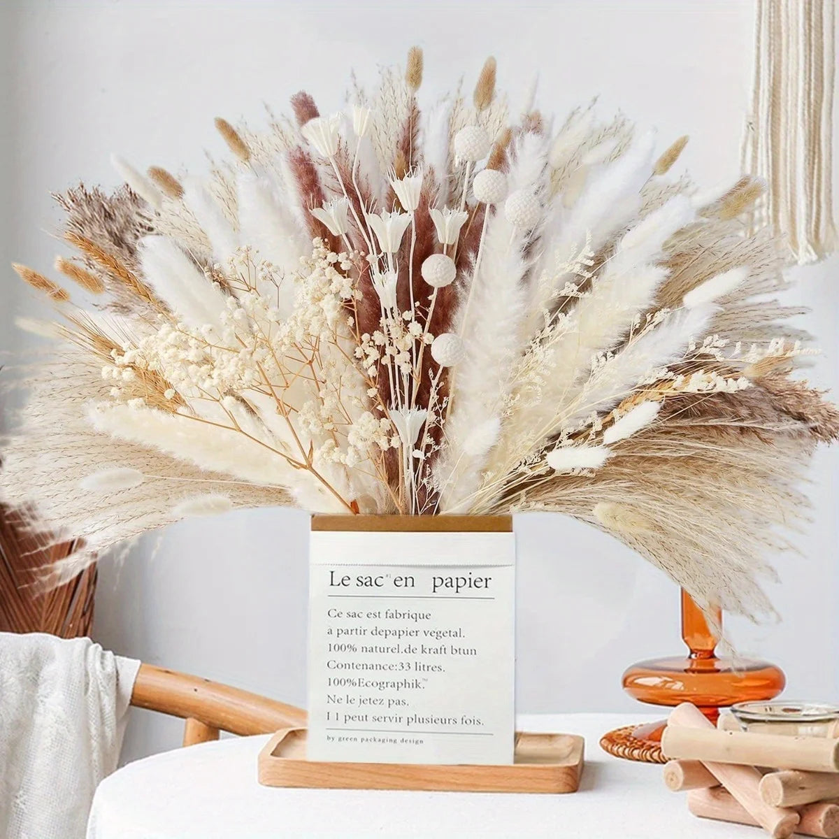 Dried Pampas Grass Bouquet With Bunny Tails Boho Decor