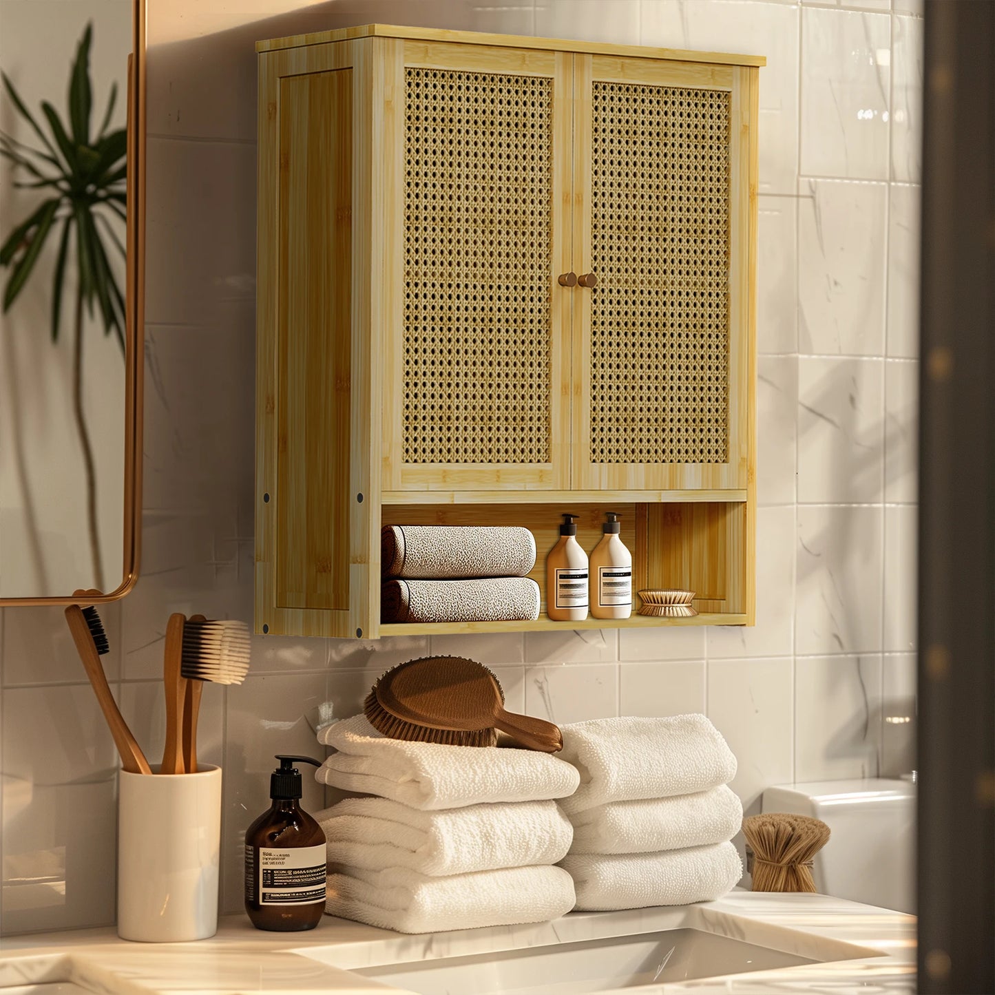 WisforFininsh Bathroom Wall Mounted Bamboo Medicine Cabinet
