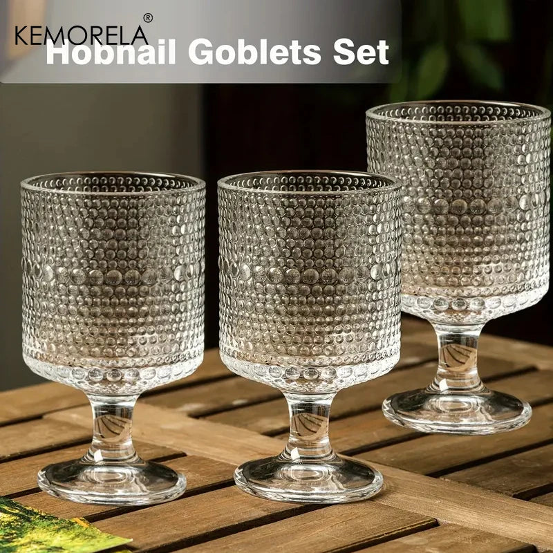 Kemorela Drinkware Vintage Hobnail Goblet Glass Set 8 Pcs
