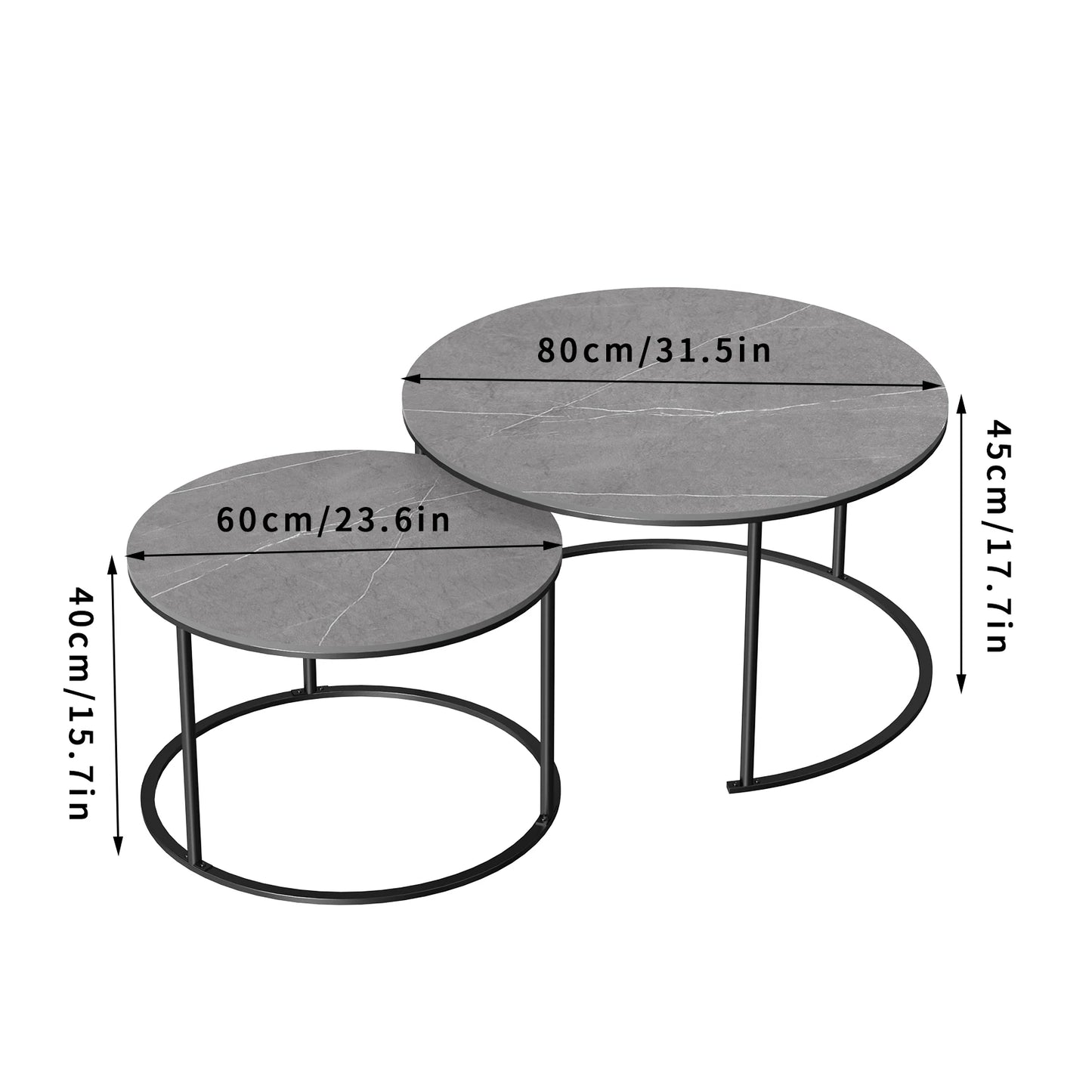 LUVODI Round Nesting Coffee Tables Set of 2 Sintered Stone