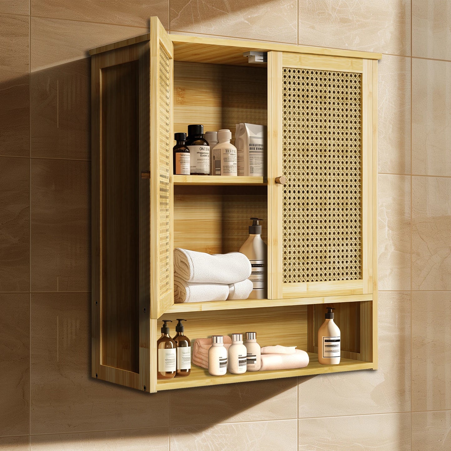 WisforFininsh Bathroom Wall Mounted Bamboo Medicine Cabinet