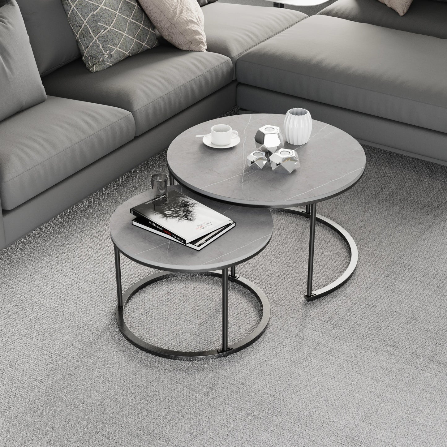 LUVODI Round Nesting Coffee Tables Set of 2 Sintered Stone