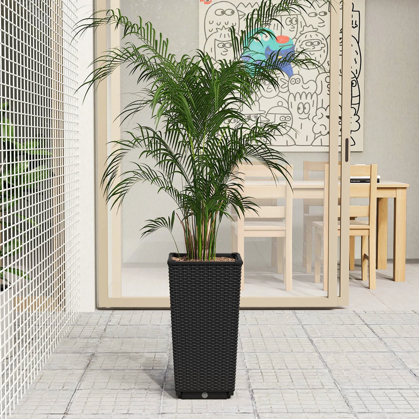 23 Inch Tall Self Watering Planters Set Of 2 Rattan Wicker