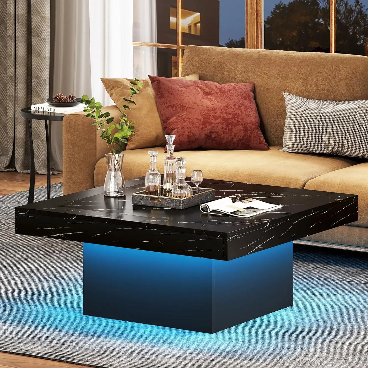 Tribesigns LED Coffee Table Square Engineered Wood Furniture