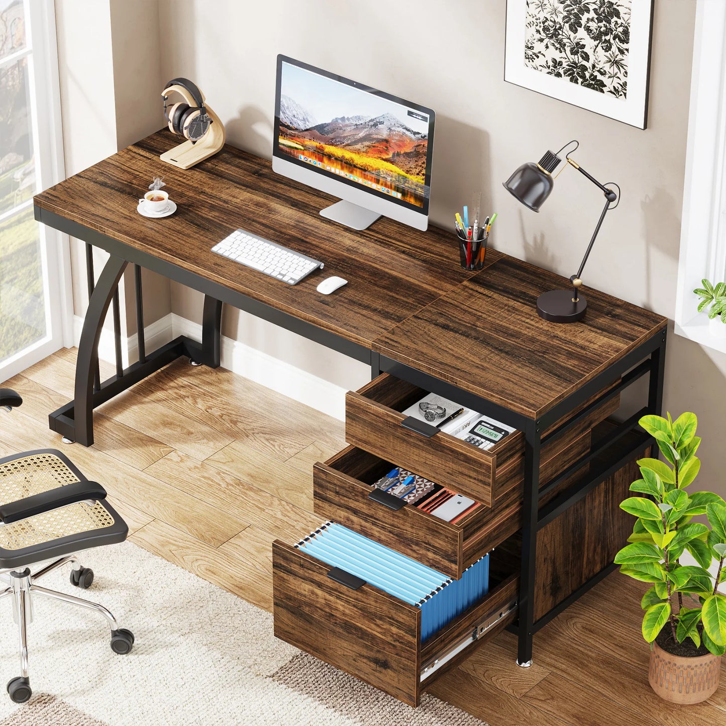 Tribesigns 3-Drawer Computer Desk With Reversible Drawers