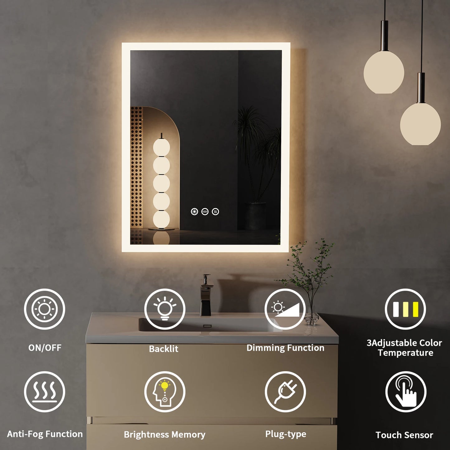 Led Lighted Bathroom Mirror With Anti Fog Memory Function
