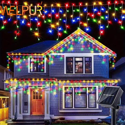 WELPUR Solar Icicle Christmas Light String Outdoor