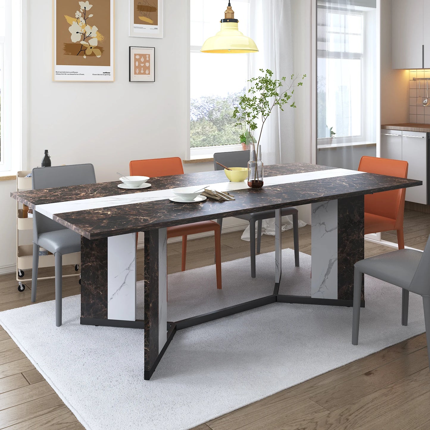 QiaoShiRenFinishes Rectangular Dining Table for 8 People