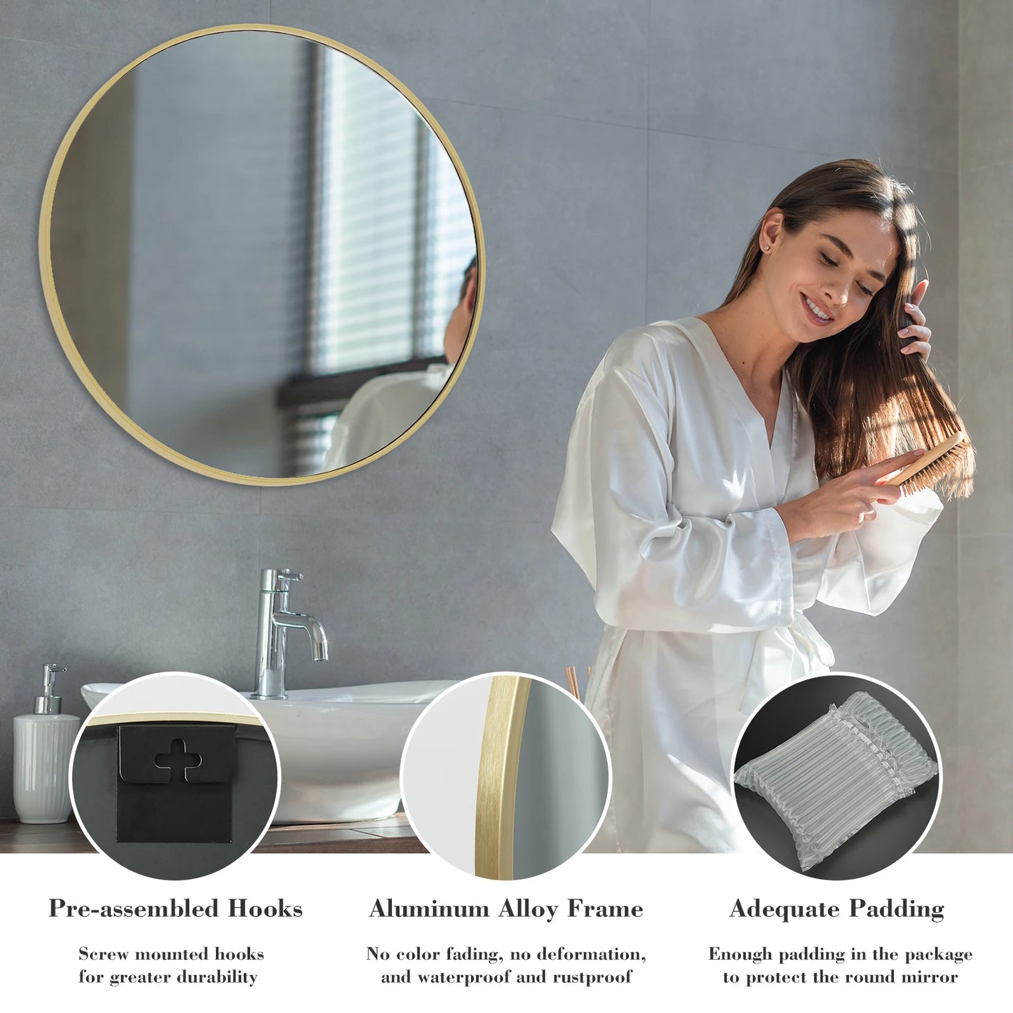 JHK Round Vanity Mirror Framed Wall Mounted Tempered Glass